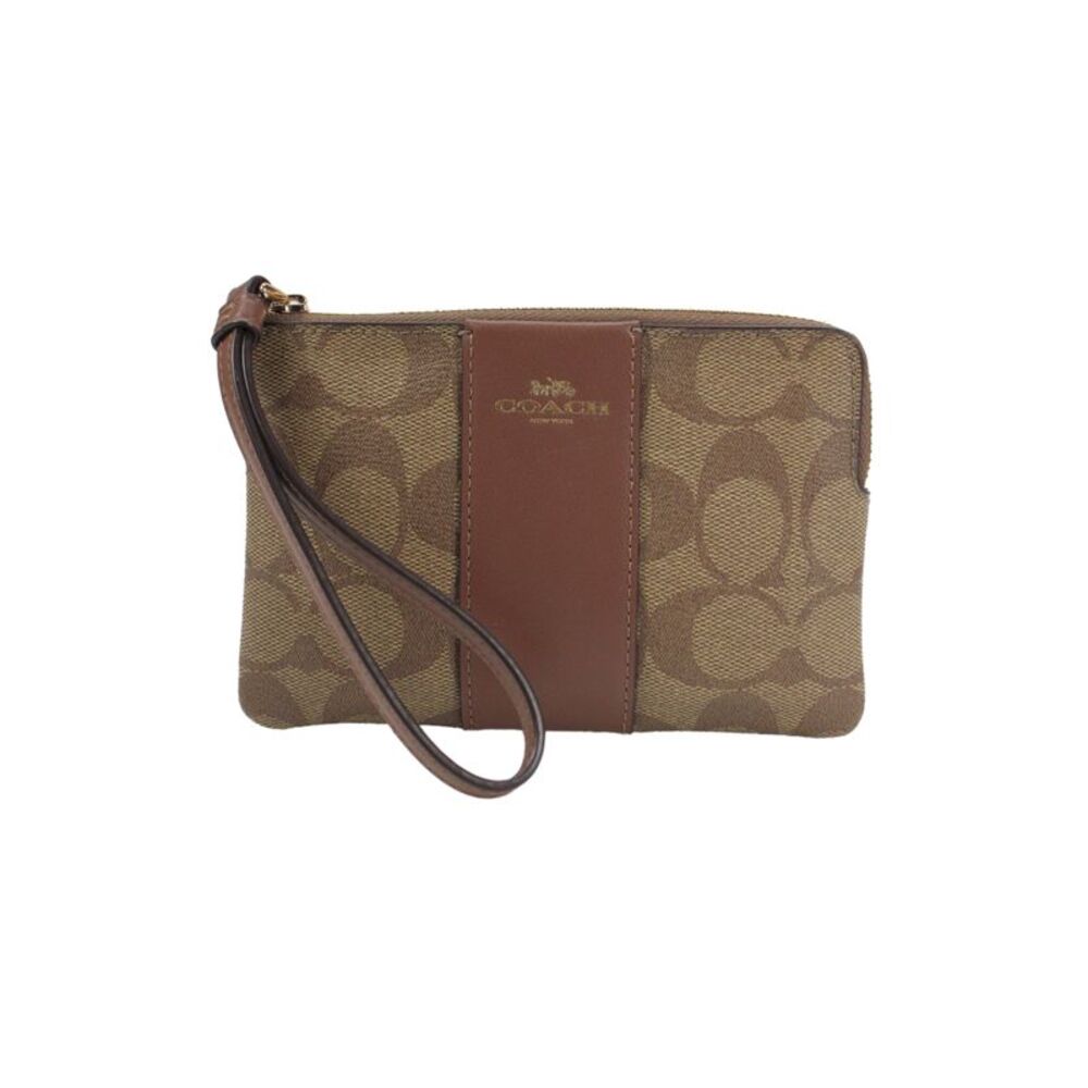 Coach Womens Coated Canvas Monogram Wristlet Wallet Brown